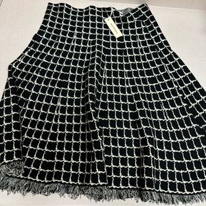 MAX STUDIO Super Soft A-Line Flared Black Tan Skirt with Fringed Hem * SZ L NWT